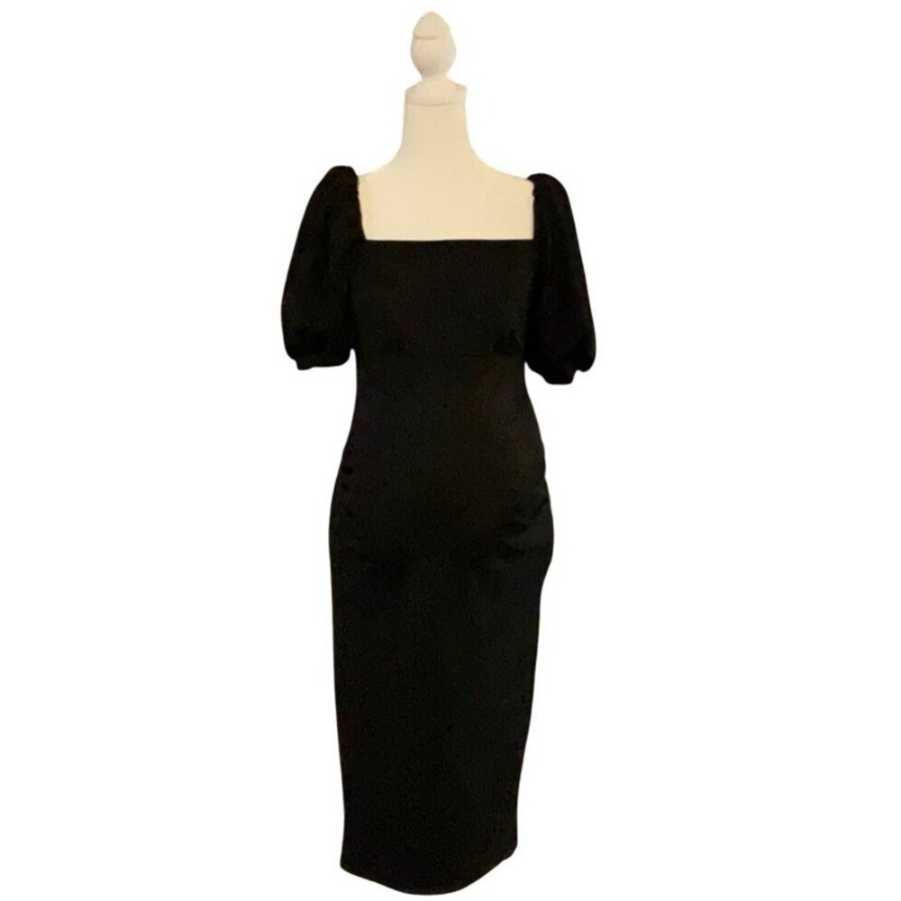 ASOS DESIGN Maternity square neck puff sleeve midi‎ dress black sexy minimalist